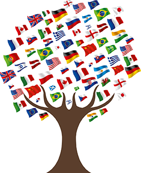 tree with flags from other countries 